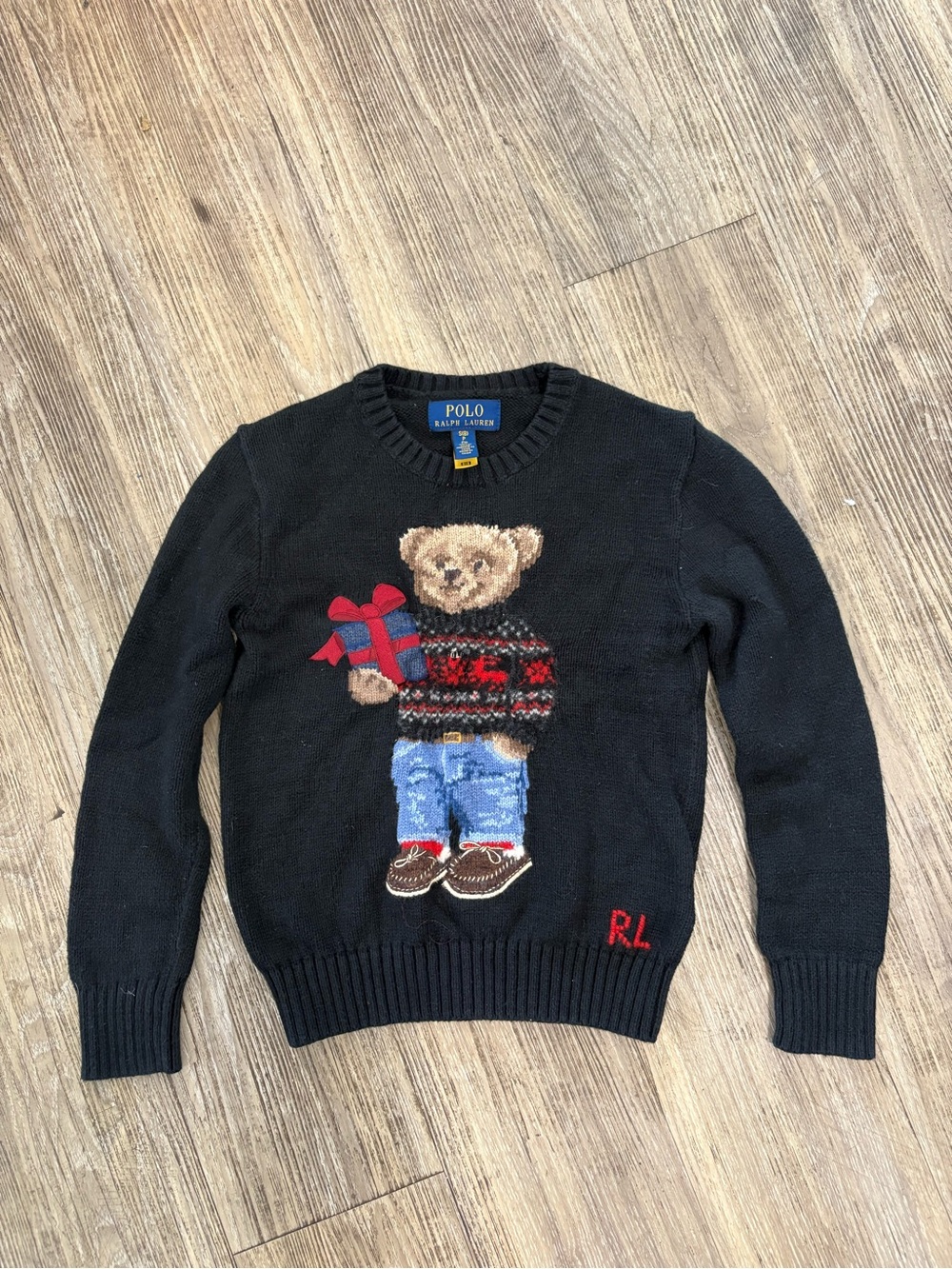 Vintage Polo Ralph Lauren Bear Knit Sweater Black RL Holiday Gift Size 8Y(S)